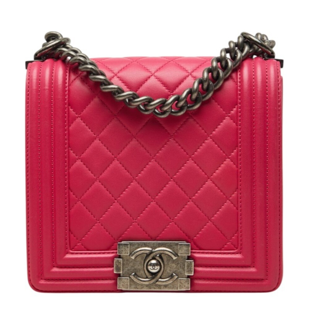 Chanel Boy Coco Mark Chain Shoulder Bag Pink Lambskin Women's CHANEL